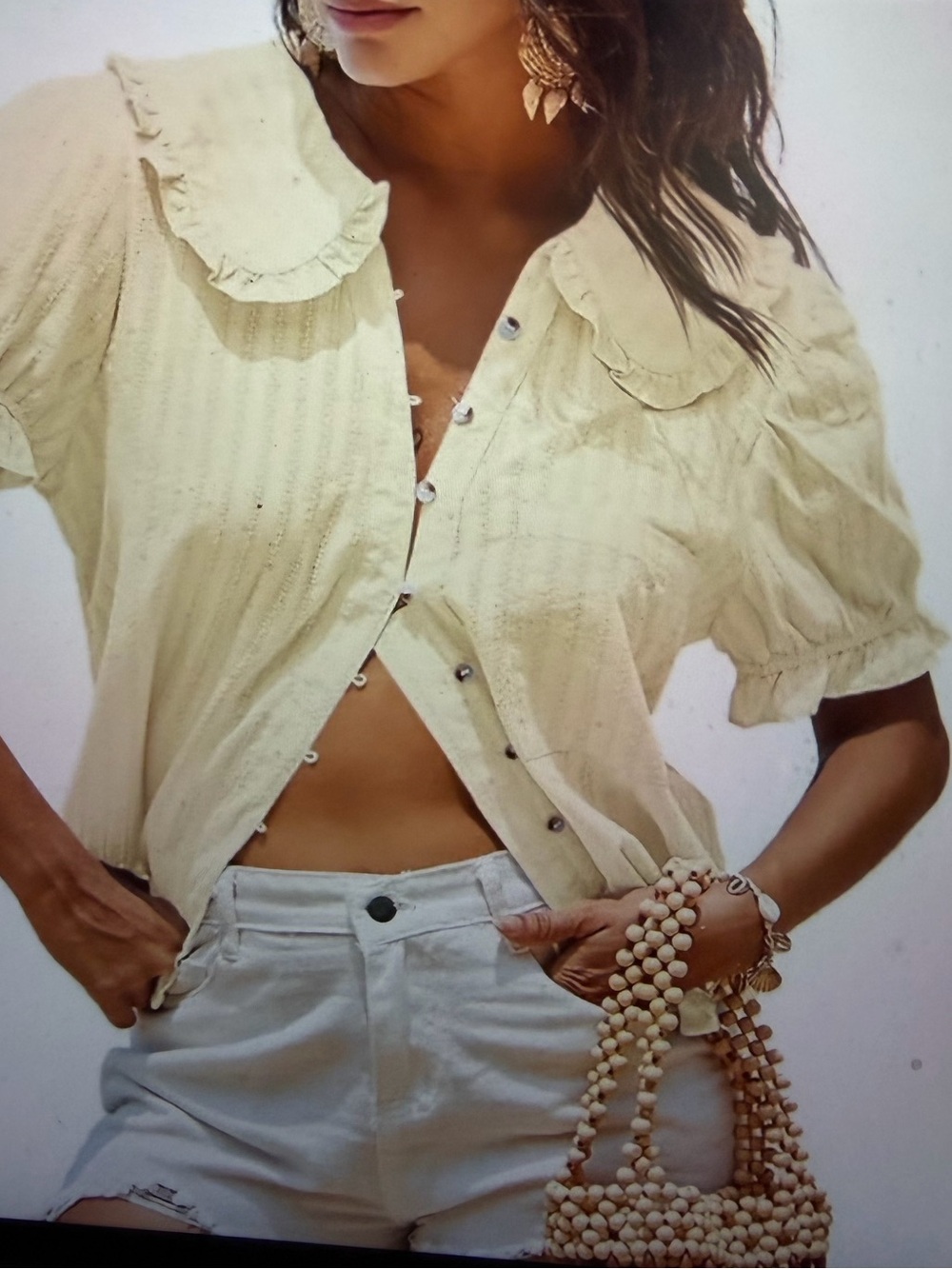 Womenโs Ruffle Collar Button-Front Top- NWT - Size XL